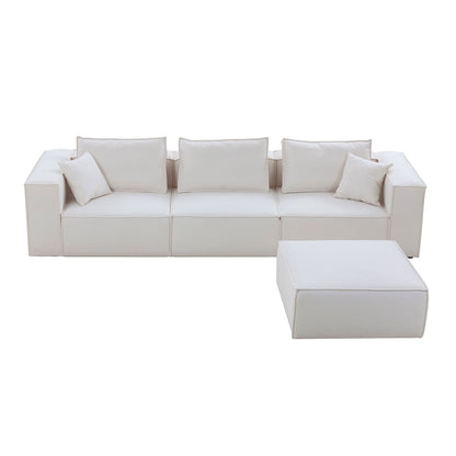 Modular Sectional Living Room Sofa Set, Modern Minimalist Style Couch with Ottoman and Reversible Chaise, L-Shape, White