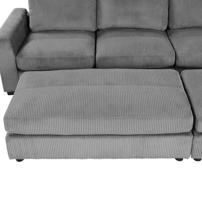 121.3" Sectional Couch Sofa Bed Modular Sofa with Two Movable Ottomans for Living Room (Old SKU:N719S001640E), Gray