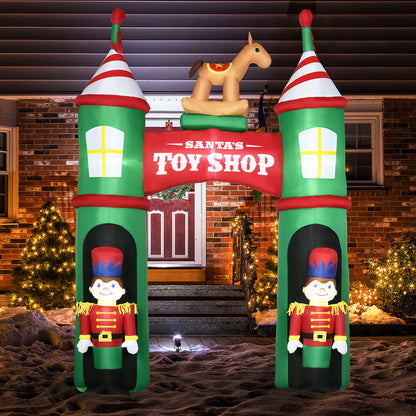 Outsunny 11.5ft Christmas Inflatables Outdoor Decorations Archway with 2 Nutcracker Soldiers Rocking Horse, Blow-Up LED Yard Christmas Decor for Lawn Garden Party