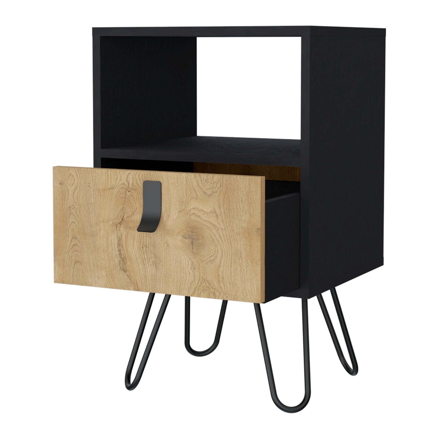 Chase Black and Macadamia Hairpin Legs Nightstand