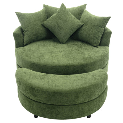 Orisfur. 360° Swivel Accent Barrel Chair with Storage Ottoman & 4 Pillows, Modern Chenille Leisure Chair Round Accent for Living Room, Green