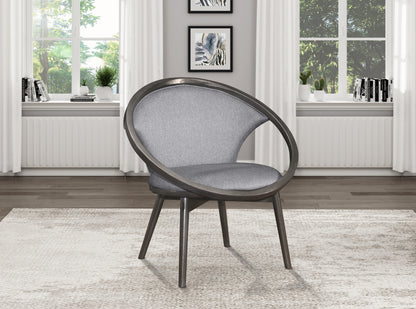 Mid-Century Design Solid Rubberwood Unique Accent Chair 1pc Gray Fabric Upholstered Modern Home Furniture Dark Charcoal Finish Frame