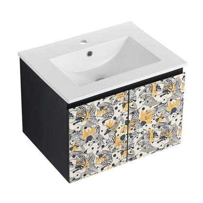 24'' Floating Wall-Mounted Bathroom Vanity With Ceramics Sink & Soft-Close Cabinet Door, KD-Package