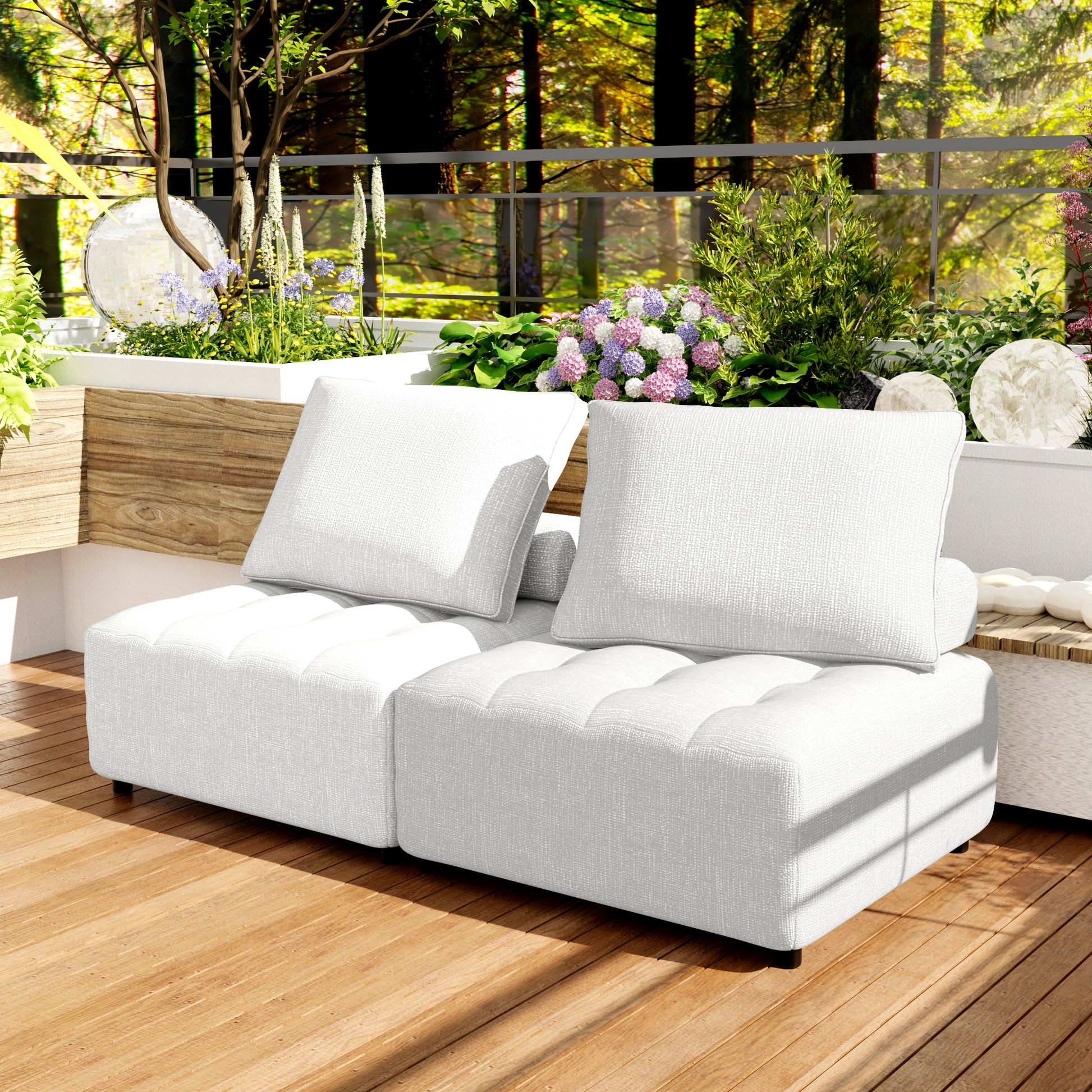 Outdoor Modular Sofa, with Aluminum Structure, Support Cushion and Back Cushion Cover-Removable, Fade-resistant, Waterproof Sofa Cover Included,Beige (The rate : Based on a single piece )/2Unit