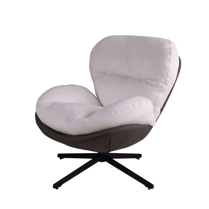 360° Swivel Accent Chair, Modern Chenille Lounge Chair with Faux Leather and Black Metal Base Frame, Comfortable Reading Chair for Small Spaces, Living Room, Bedroom, Reading Corner, Office (White)