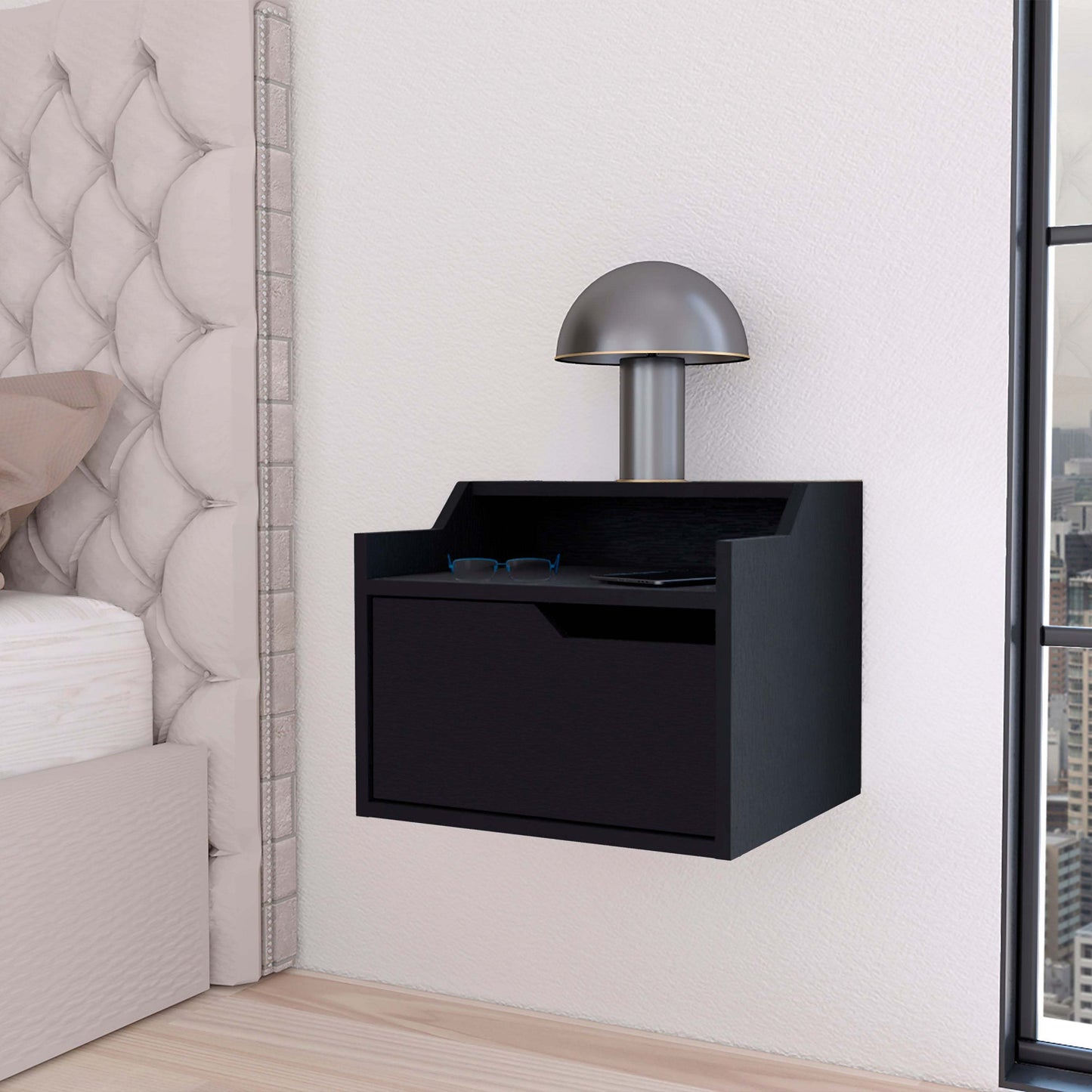 Nolan Black Dual-Shelf Display Floating Nightstand