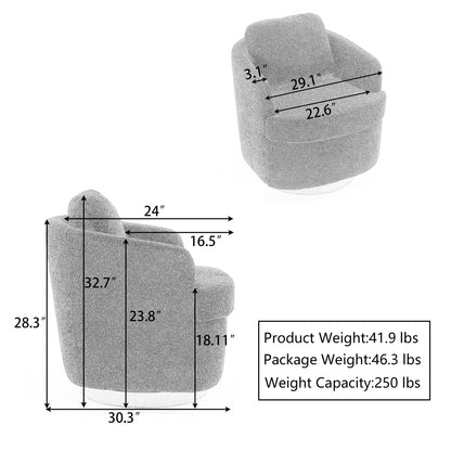 035-Boucle Fabric Swivel Accent Chair With Soild Wood Round Brown Base Leg,Light Gray