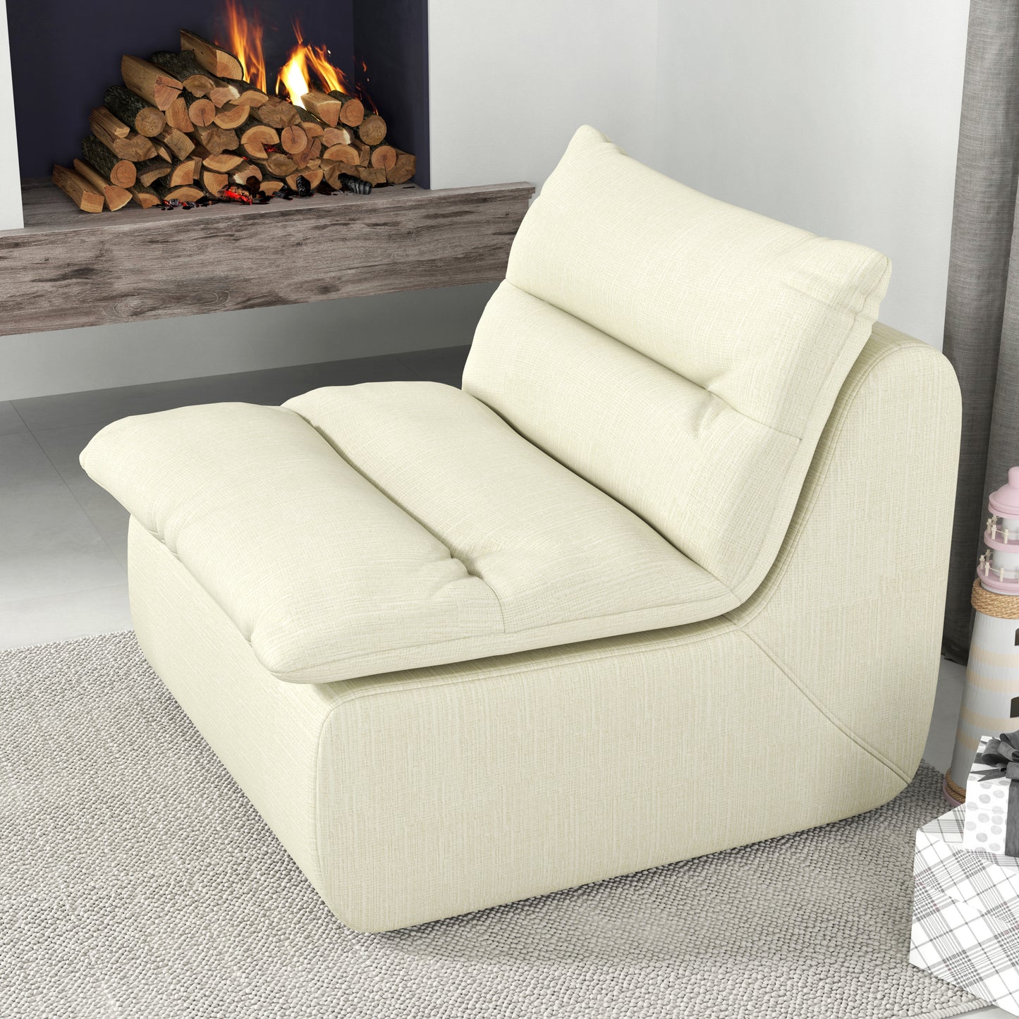 Lazy Floor Sofa ,Modern Armless Floor Lounge Chair, Comfy Accent Bean Bag Couch, Single Corner Chair Sofa for Living Room Bedroom Salon Office-beige