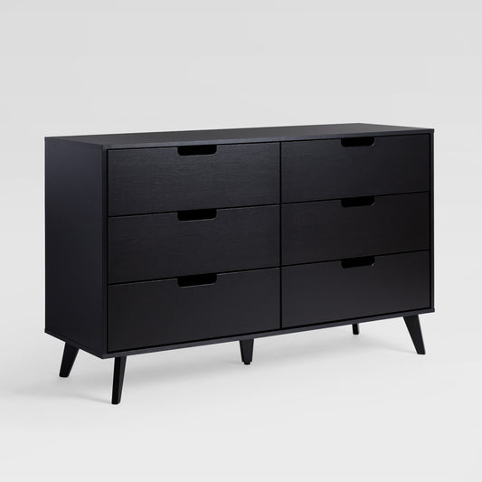 Mid-Century Hans 6-Drawer Dresser with Cut-Out Handles, Black