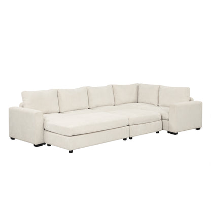 121.3" Sectional Couch Sofa Bed Modular Sofa with Two Movable Ottomans for Living Room (Old SKU:N719S001640A), Beige