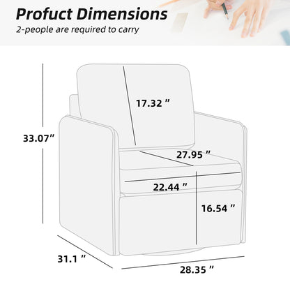 Swivel Accent Chair, Comfy single Sofa chair with storage, Modern arm chair  for Living Room, Fabric Swivel Armchair with Metal Base (Gary)