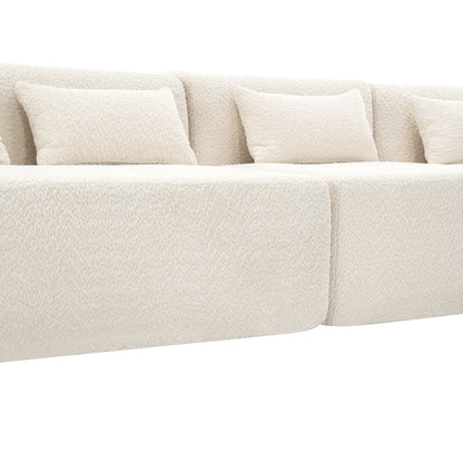 143.7" Upholstered Sofa Free-combined Sofa Couch with Two Chaise Lounge and Five Back Pillows for Living Room, Beige