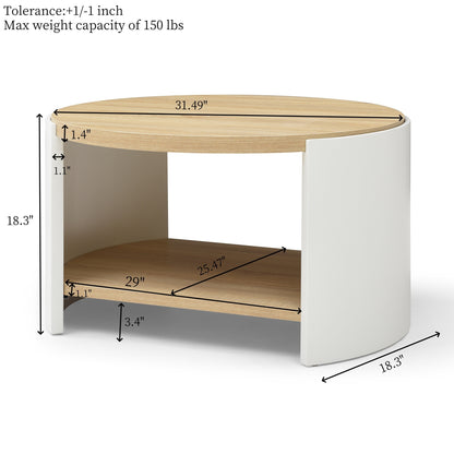 3 Table Set Round Coffee Table ,31" Coffee Table for Living Room,2-Tier Rustic Wood Desktop with Storage Shelf Modern Design Home Furniture(Natural color and white)