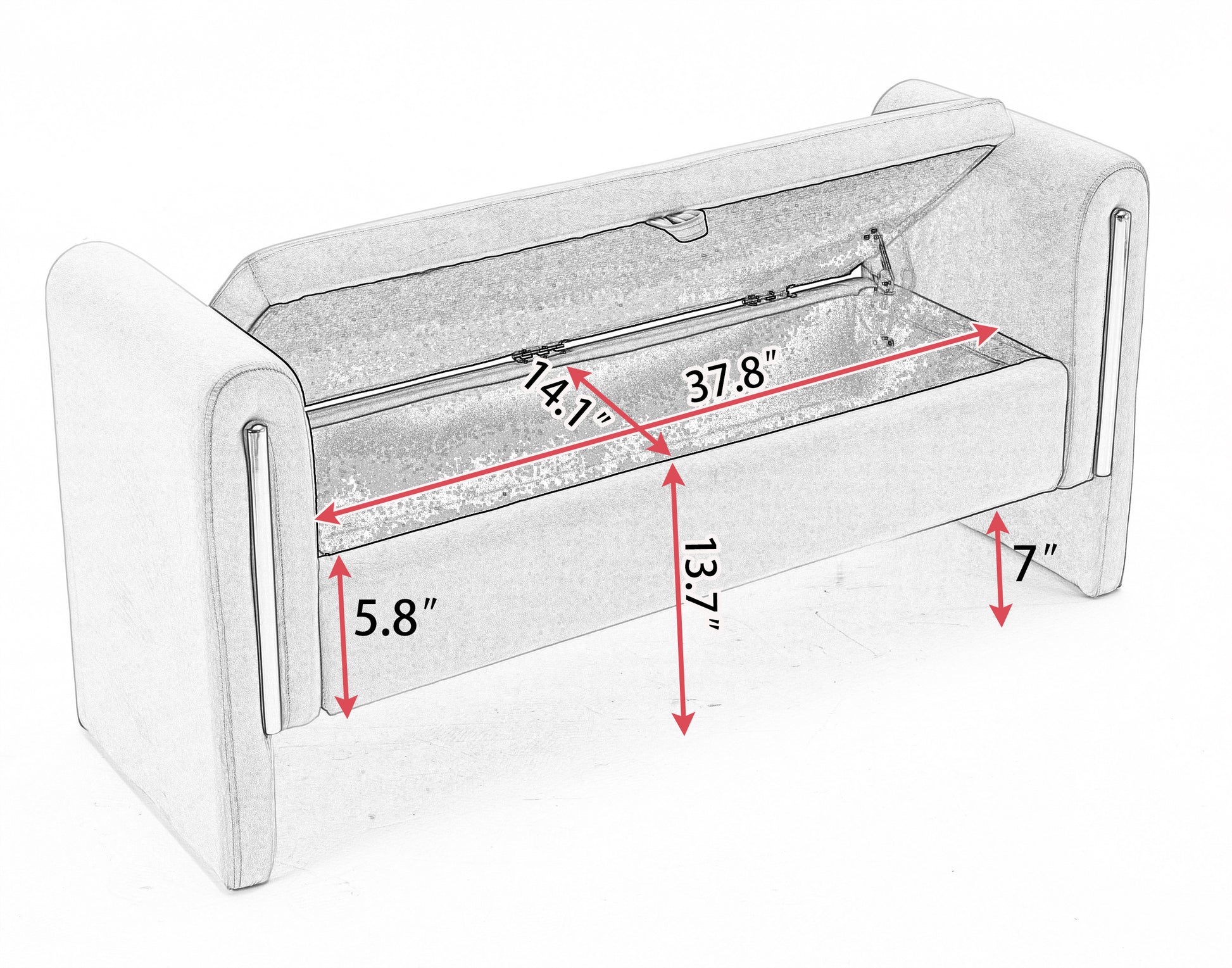 032-Teddy Fabric Storage Bench Bedroom Bench With Gold Metal Trim Strip For Living Room Bedroom Indoor,Ivory