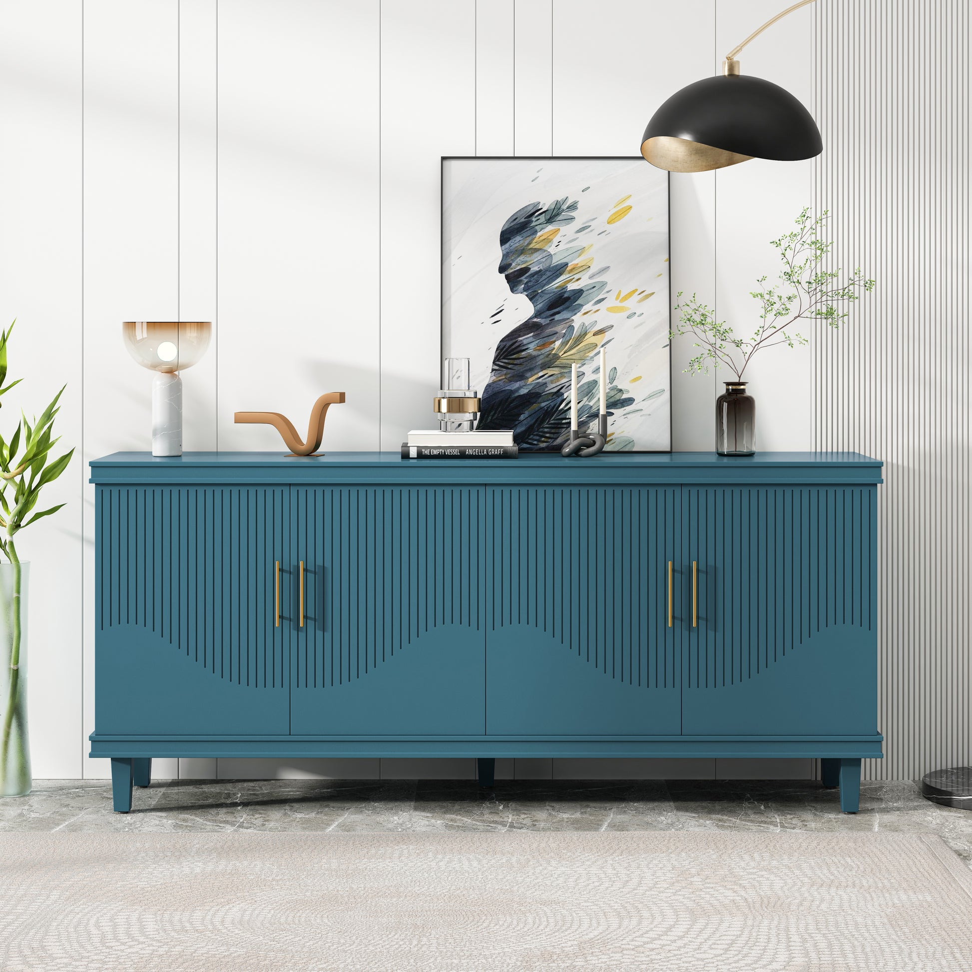 70.07''Large Size 4-Door Cabinet, Same as Living Room, Kitchen, Bedroom, Hallway ,Olive Green,Navy Blue,Peacock Blue