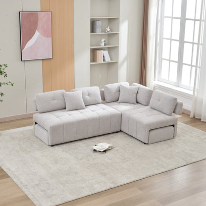 91.73" L-shaped Sofa Sectional Sofa Couch with 2 Stools and 2 Lumbar Pillows for Living Room, Light Grey