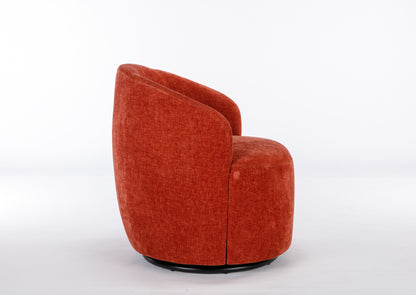 Chenille Fabric Swivel Accent Armchair Barrel Chair With Black Powder Coating Metal Ring,Orange