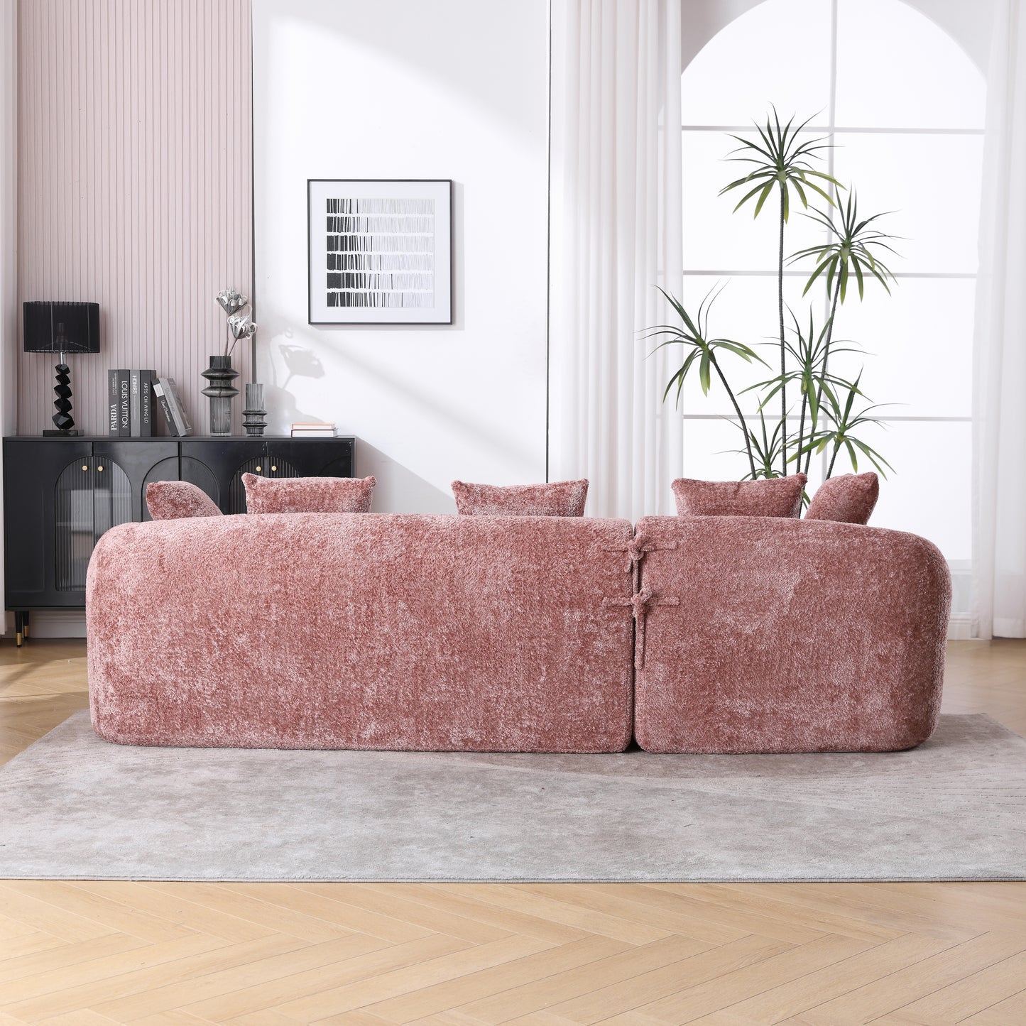 COOLMORE Boucle Sofa 3 Seater for Living Room Oversized Comfy Sofa L-Shape Sofa Couch with Chaise Home Furniture Sleeper Sectional Sofa for Apartment, Office Left Hand Facing (Pink)