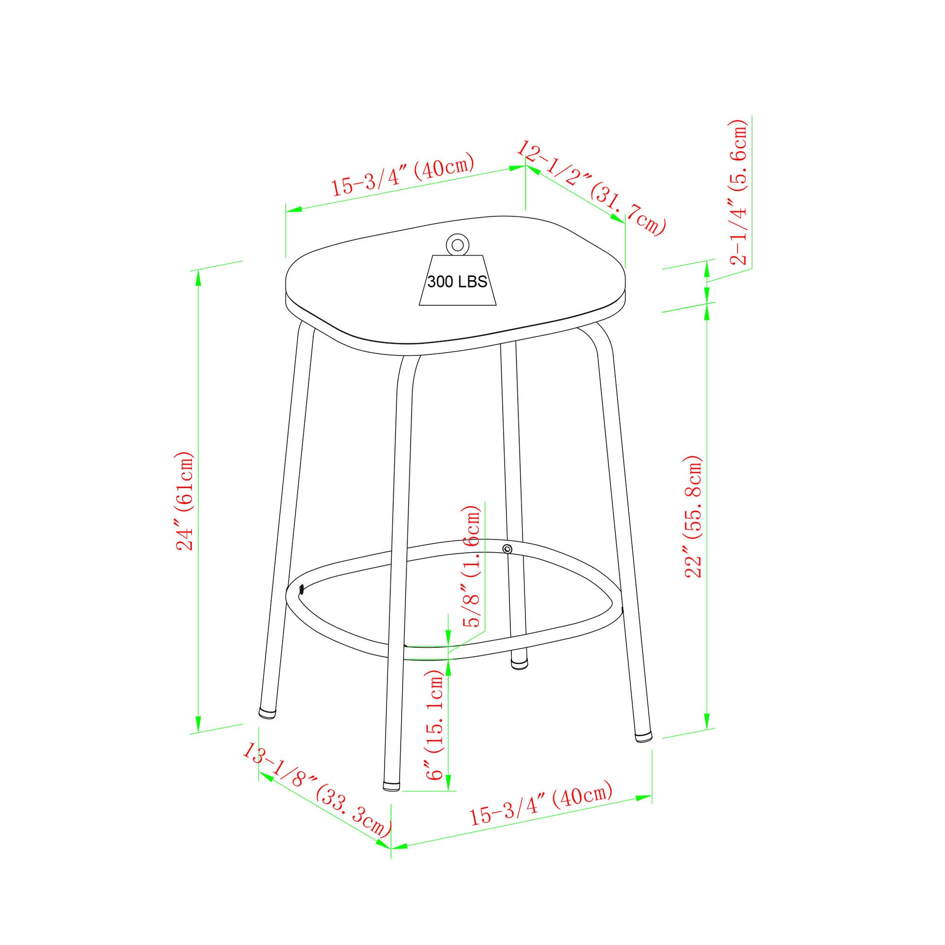 Modern Simple Counter Stool with Upholstered Seat, Set of 2, Ivory