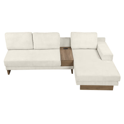 114" L-shaped Sofa Sectional Sofa with Two USB Ports and Two Power Sockets, a Storage Drawer and a Reversible Chaise Lounge for Living Room, Beige