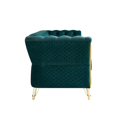 Modern Tufted Velvet Sofa 87.4 inch for Living Room Green Color