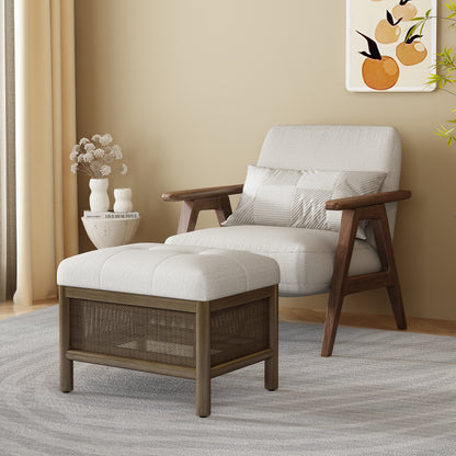 Cane Base Ottoman-Dark Walnut/Cream (21.5"*16"*17")