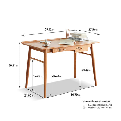 Computer Desk, Home Office Corner Writing Desk w/Drawers, Pen Holder, Cable Hole, 100% Solid Wood Desk for Small Spaces, Bedroom, Kids, Study