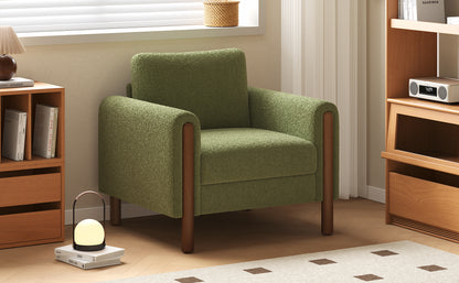 Oversized Accent Chair, Upholstered Living Room Chairs Single Sofa Chair with Walnut Legs, Curved handrail, Green