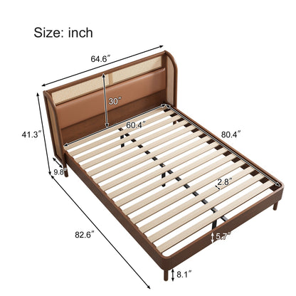 Yara Modern Cannage Rattan Wood Platform Queen Bed