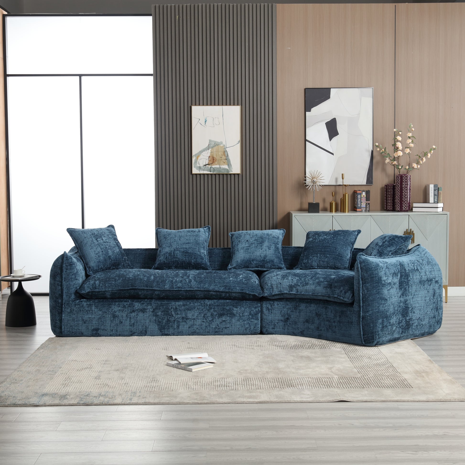 Modular Sectional Sofa, U-Shaped Couch with Sofa for five & Pillows, Modern Minimalist chenille Fabric Large Comfy Cloud Sofas, Living Room Furniture Sets