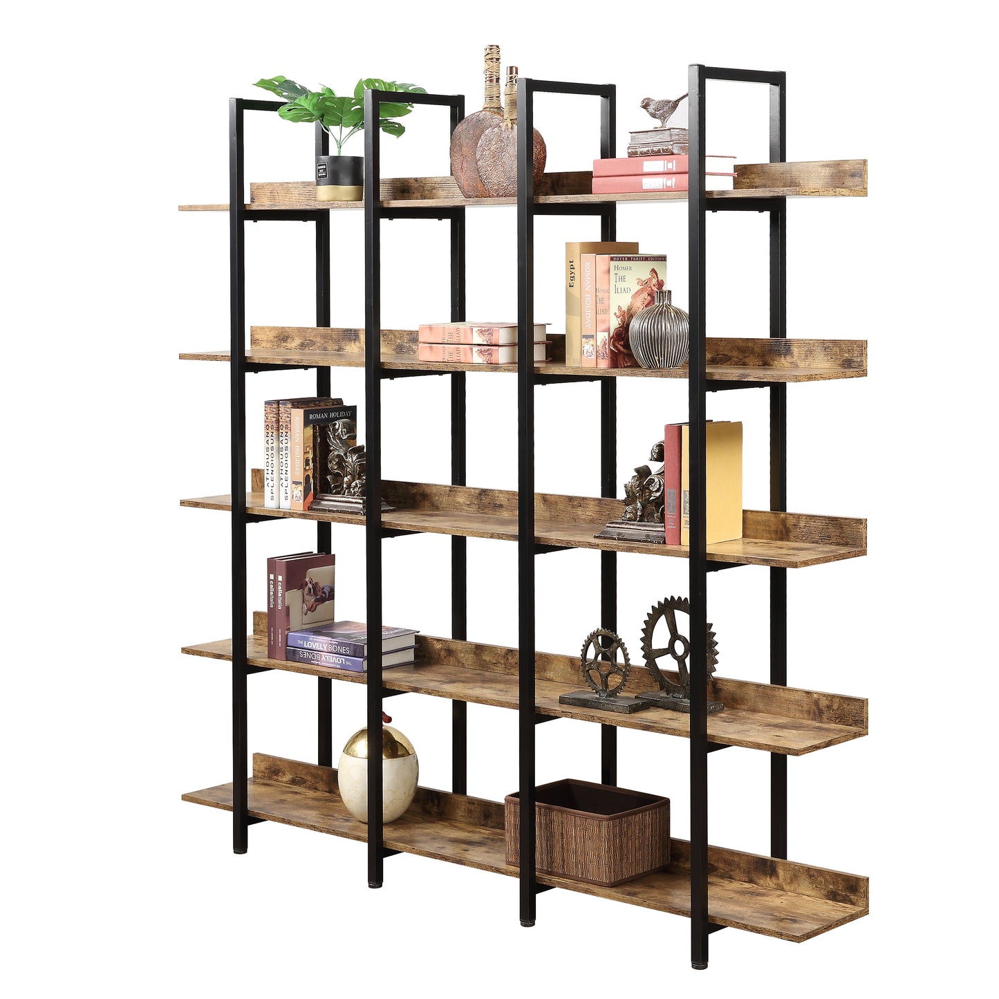 [VIDEO] 5 Tier Bookcase Home Office Open Bookshelf, Vintage Industrial Style Shelf with Metal Frame, MDF Board