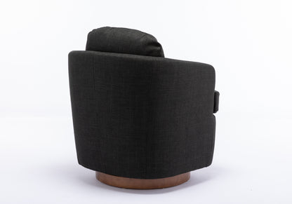 035-Linen Fabric Swivel Accent Chair With Soild Wood Round Brown Base Leg,Dark Gray