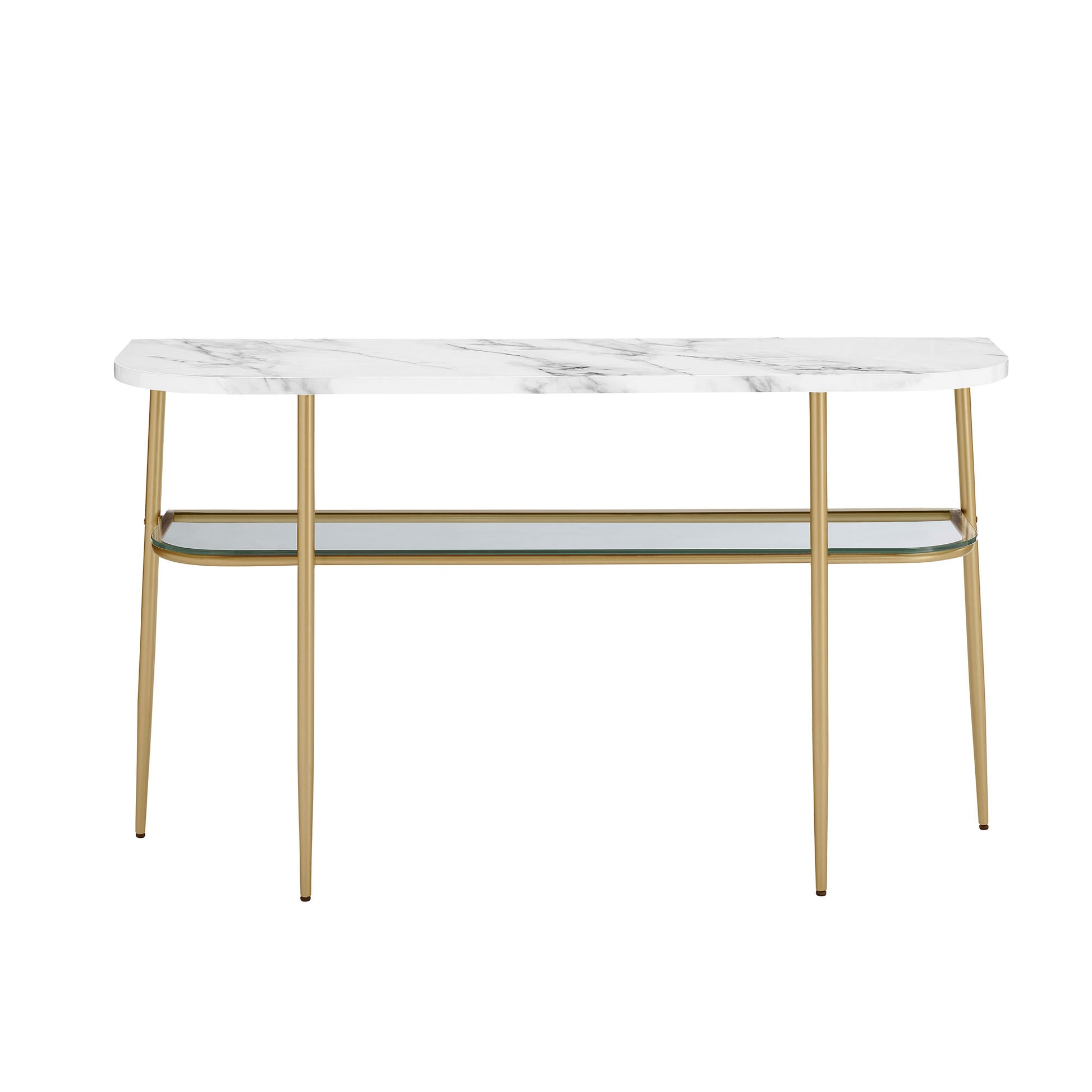 Modern Minimal Curved Faux Marble Entry Table – Grey Vein Cut Marble / Gold