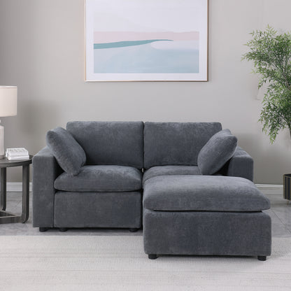 68.5" Loveseat Sofa with Ottoman Modular Sectional Love Seat Couch Small L Shaped Upholstered Couch for Living Room Apartment Small Space, Chenille Grey