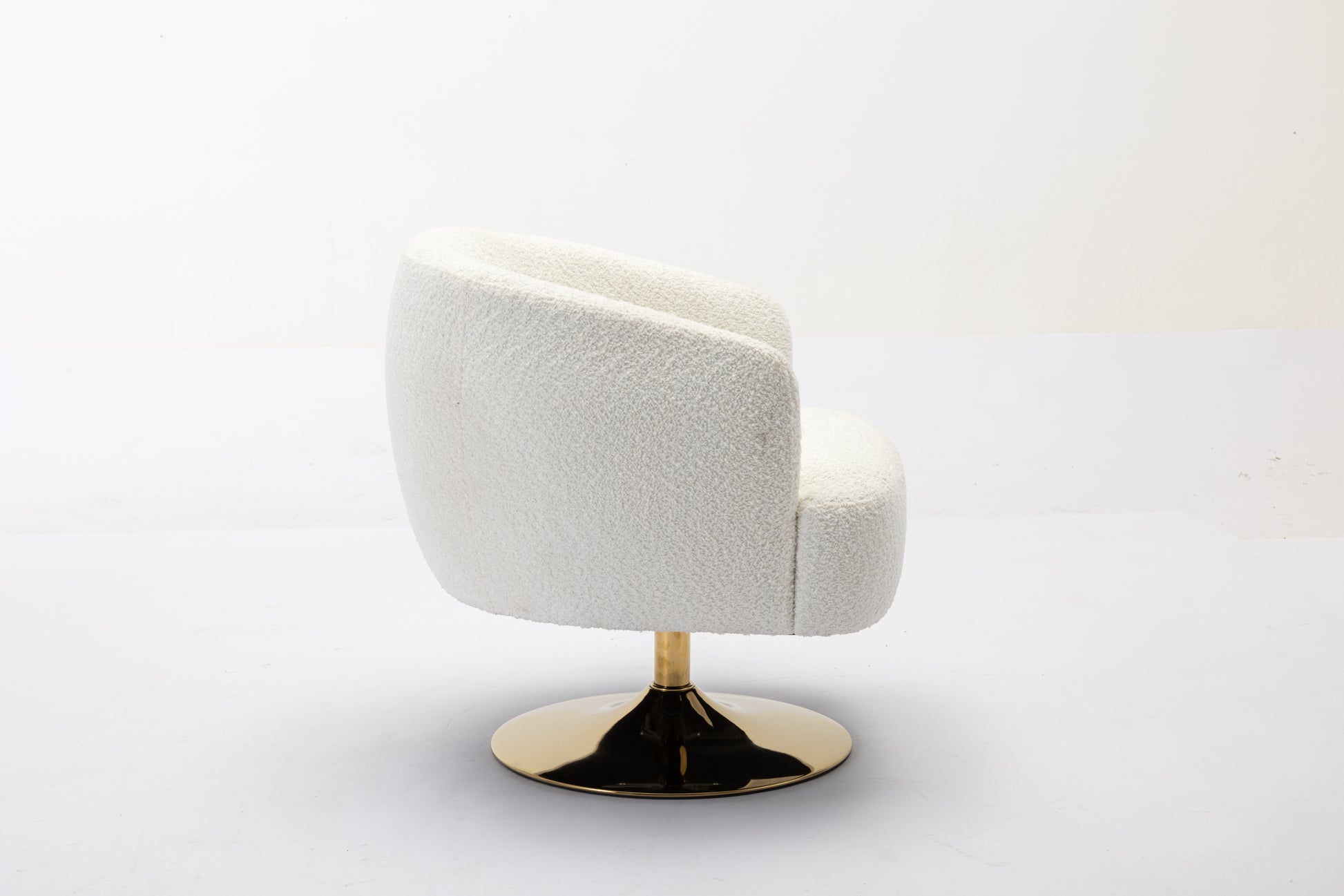 048-Chenille Fabric Accent Swivel Chair With Gold Metal Round Base,White