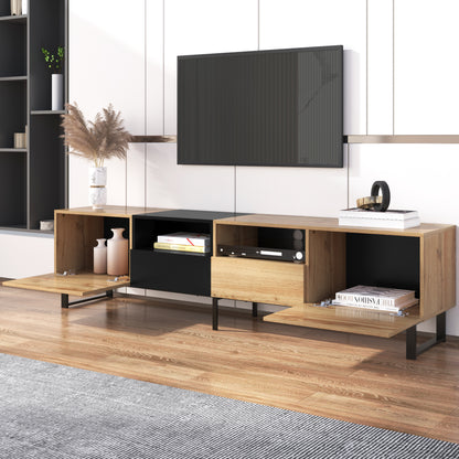 Modern TV Stand with 2 Cabinets& Open Storage Compartment, Color-matching Media Console Table for TVs up to 85'', Entertainment Center with Drop Down Door for Living Room, Bedroom, Home Theatre