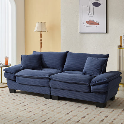 Corduroy Sofa Sleeper Couch Loveseat Sofa with Pillows Comfy Upholstered Deep Seat Sofa for Bedroom,Living Room,Apartment,Office,Dorm-Blue Corduroy