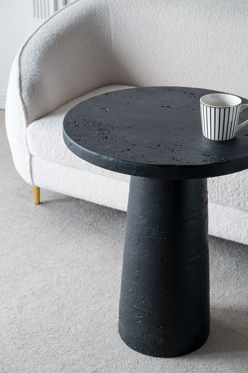 22x22x25.5" Black Cement Round Side Table with Pedestal Base