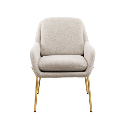 Contemporary Upholstered Boucle Minimalist Accent Chair – Cream / Gold