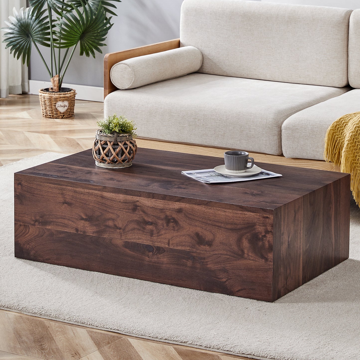 39.3*23.6*12 Inch Walnut Wood Grain MDF Coffee Table - Luxurious Design, Perfect Living Room Accent.Fashion texture design coffee table, suitable for various situations and scenes.