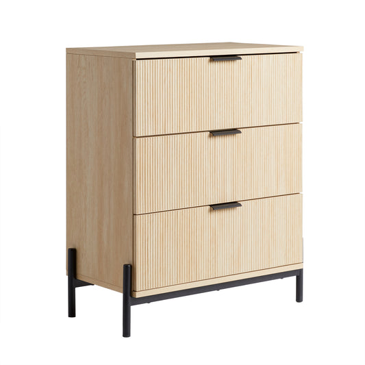 Mid-Century 3-Drawer Chest with Reeded Drawer Fronts, Coastal Oak