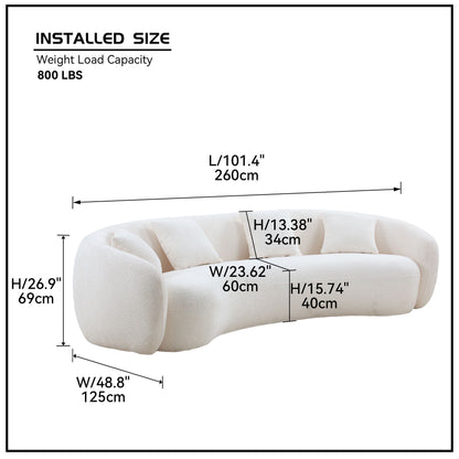 102'' 5-Seater Boucle Sofa Modern Sectional Half Moon Leisure Couch Curved Sofa Teddy Fleece Velet WHITE