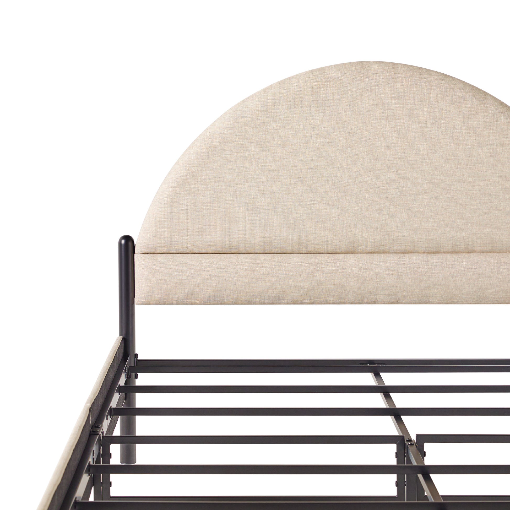 Modern Upholstered Curved Headboard Queen Bedframe – Oatmeal