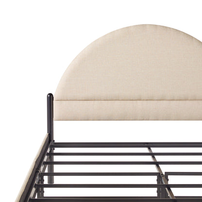 Modern Upholstered Curved Headboard Queen Bedframe – Oatmeal