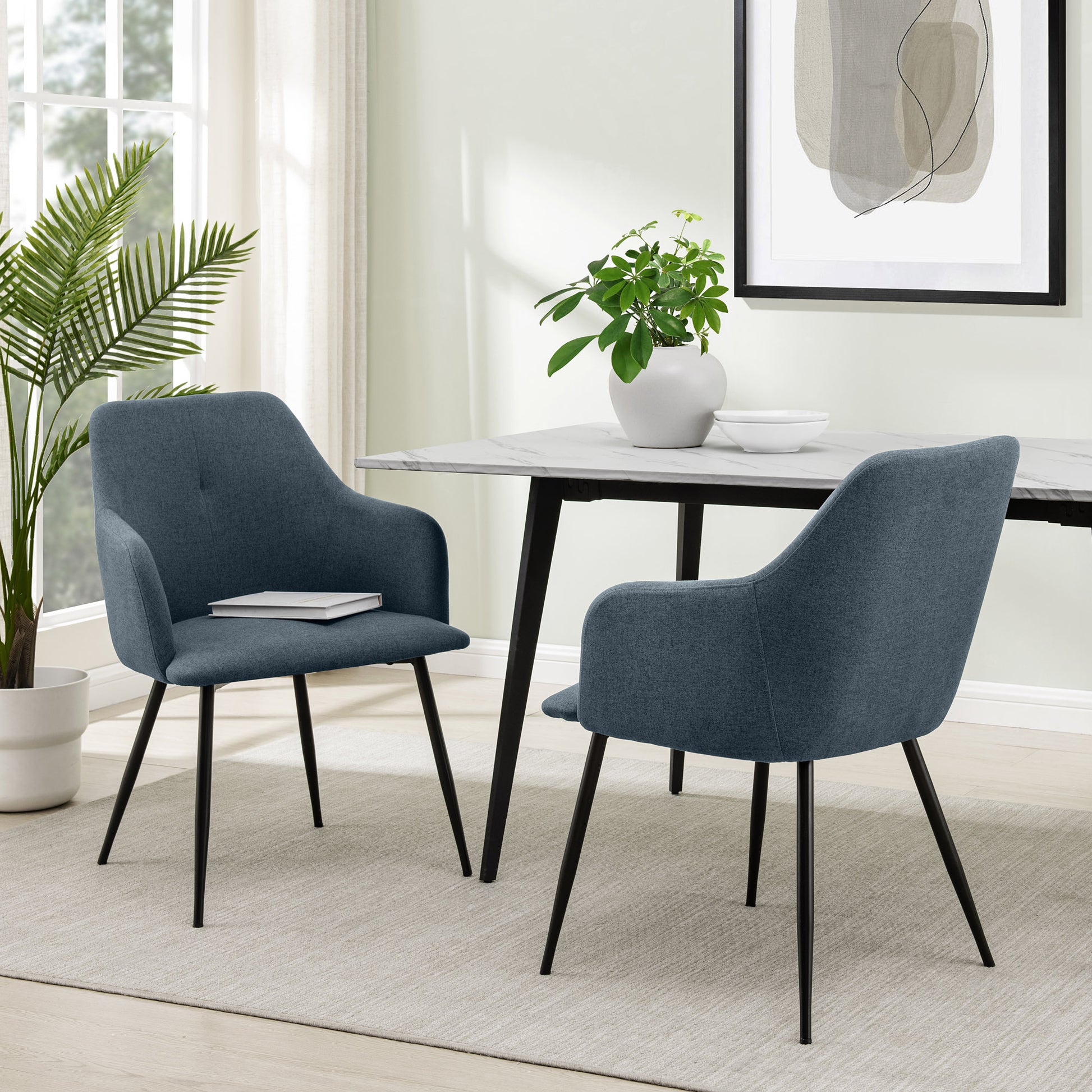 Contemporary Upholstered Woven Fabric Dining Chairs – Indigo Blue