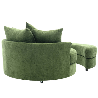 Orisfur. 360° Swivel Accent Barrel Chair with Storage Ottoman & 4 Pillows, Modern Chenille Leisure Chair Round Accent for Living Room, Green