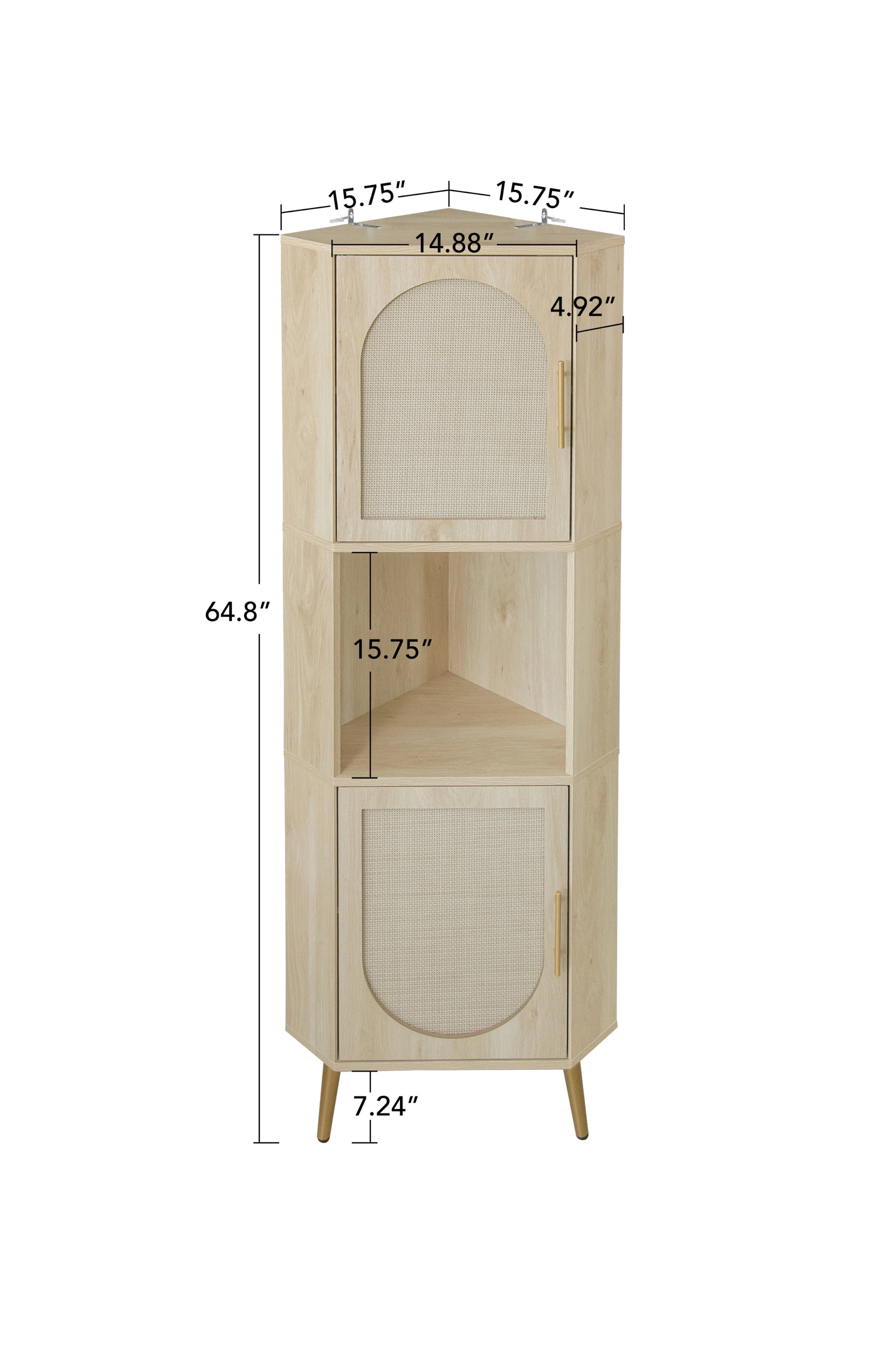 Corner cabinet ,Rattan door,Freestanding Corner Tables For Small Spaces, Corner Shelf Stand For Living Room, Kitchen, Bathroom, Bedroom