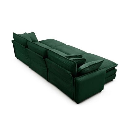 Oversized modular cushioned sofa,with 3 ottomans to work as sleeper sofa beds, 3-seater sofa with 3 footstools,Green corduroy fabric