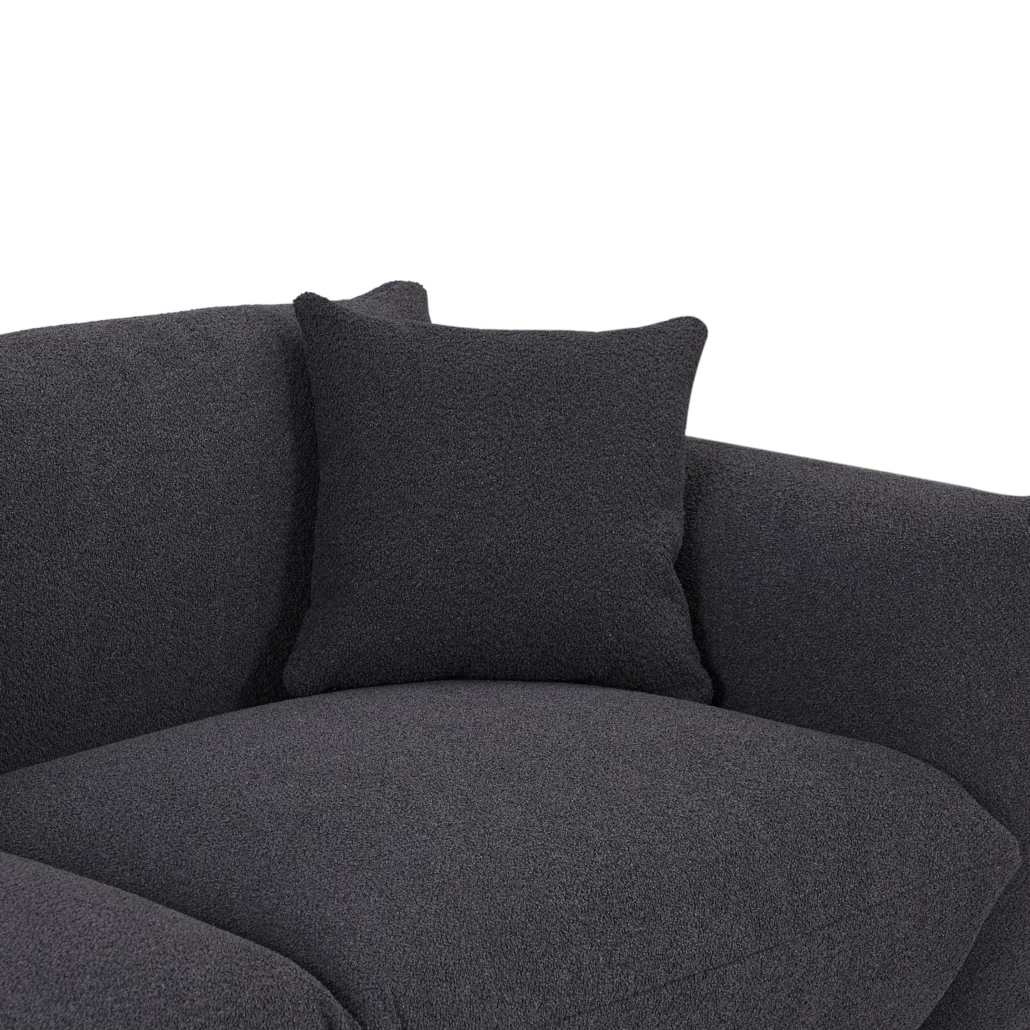 Originality Shapes Black Lambswool Sherpa 4 Seater Sofa With Metal Legs, Solid Wood Frame Couch with 3 Pillows, Linear and Modular Version Design, Possibility Combined Armchair Current Style