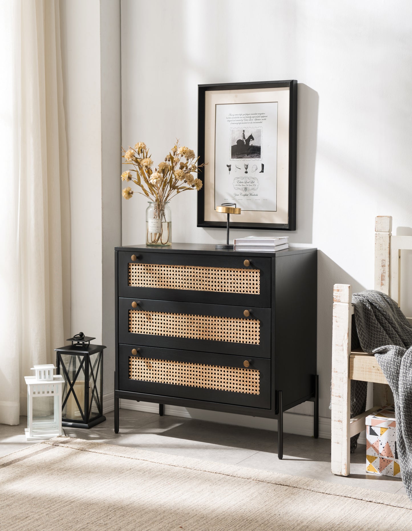 Yara Rattan Mid Century Modern Nightstand, Bedside Table